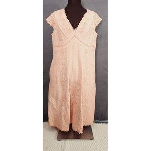 Soft Surroundings Women Angelica Gauze Embroidered V Neck Dusty Pink Dress Sz XS